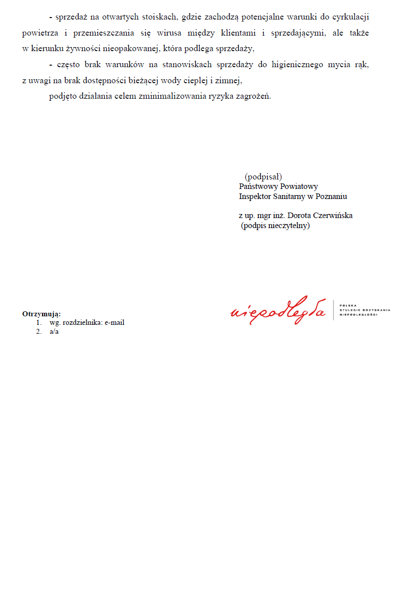 Uzupełnienie decyzji o nakazie zamknięcia targowisk