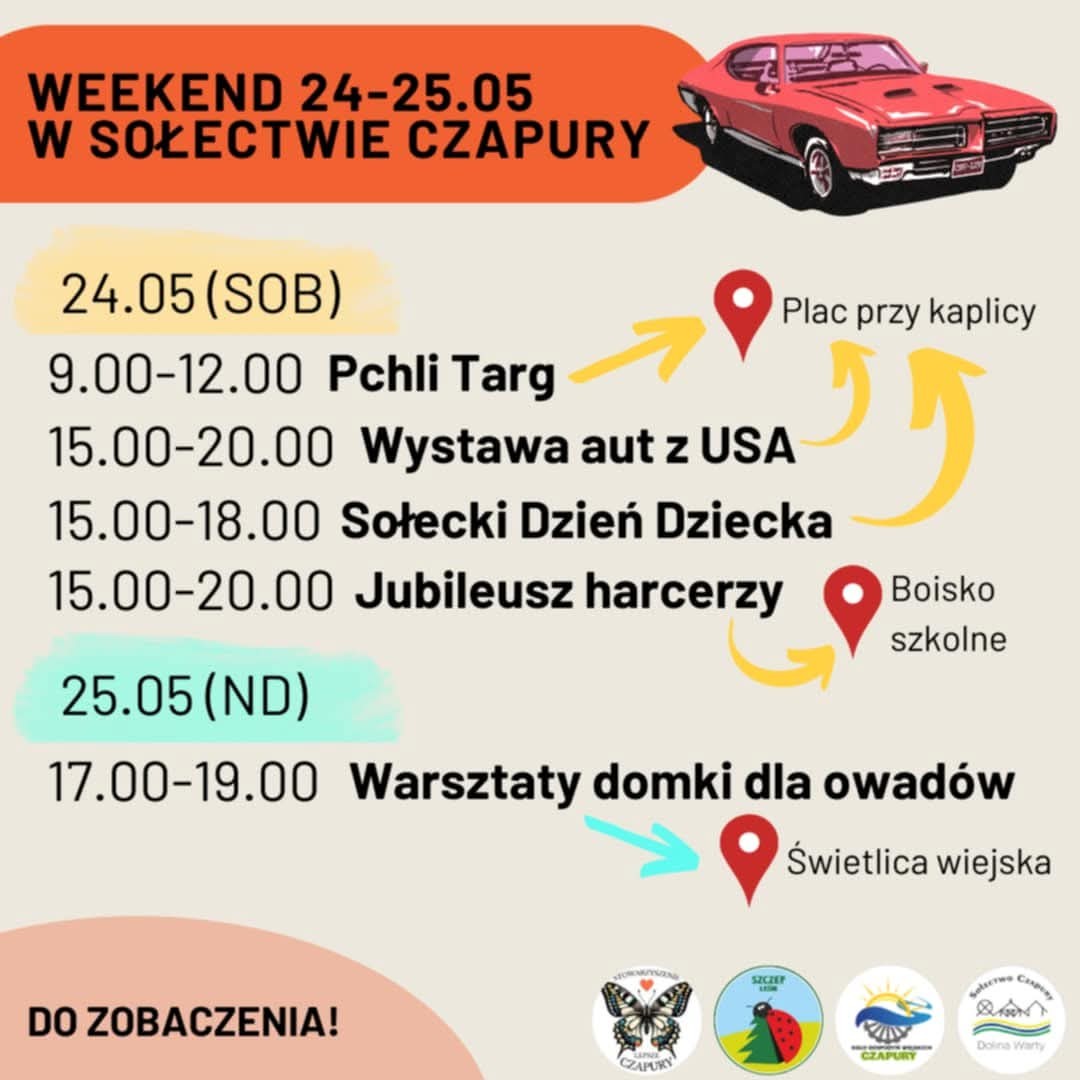 Plakat informacyjny Sołectwa Czapury o planowanych wydarzeniach 