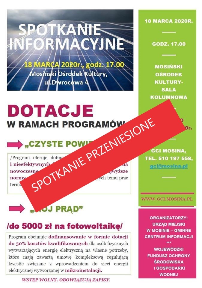 Spotkanie informacyjne w Mosinie przeniesione