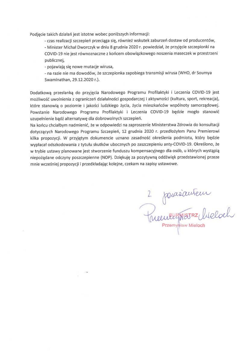 Pismo Burmistrza do Prezesa Rady Ministrów