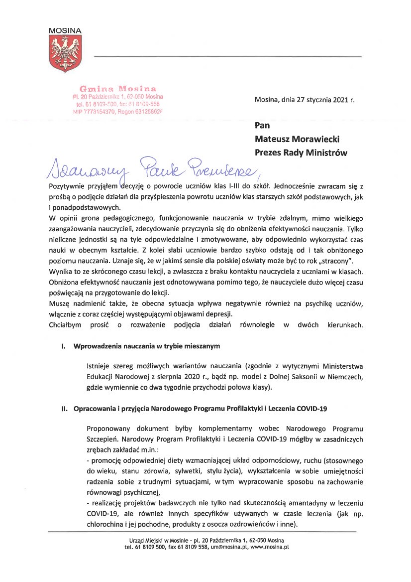 Pismo Burmistrza do Prezesa Rady Ministrów