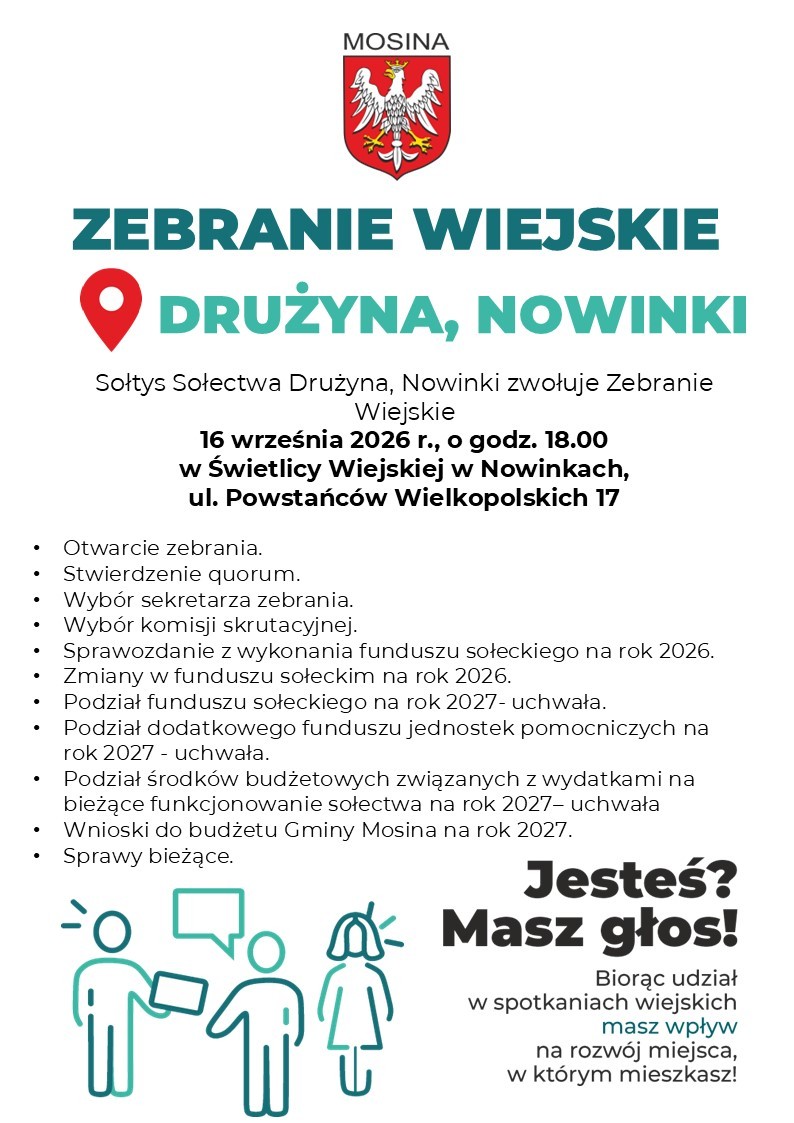 Zebranie wiejskie Sołectwa Drużyna, Nowinki