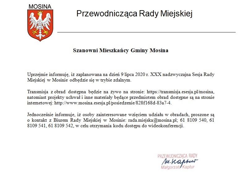 XXX SESJA RADY MIEJSKIEJ W MOSINIE