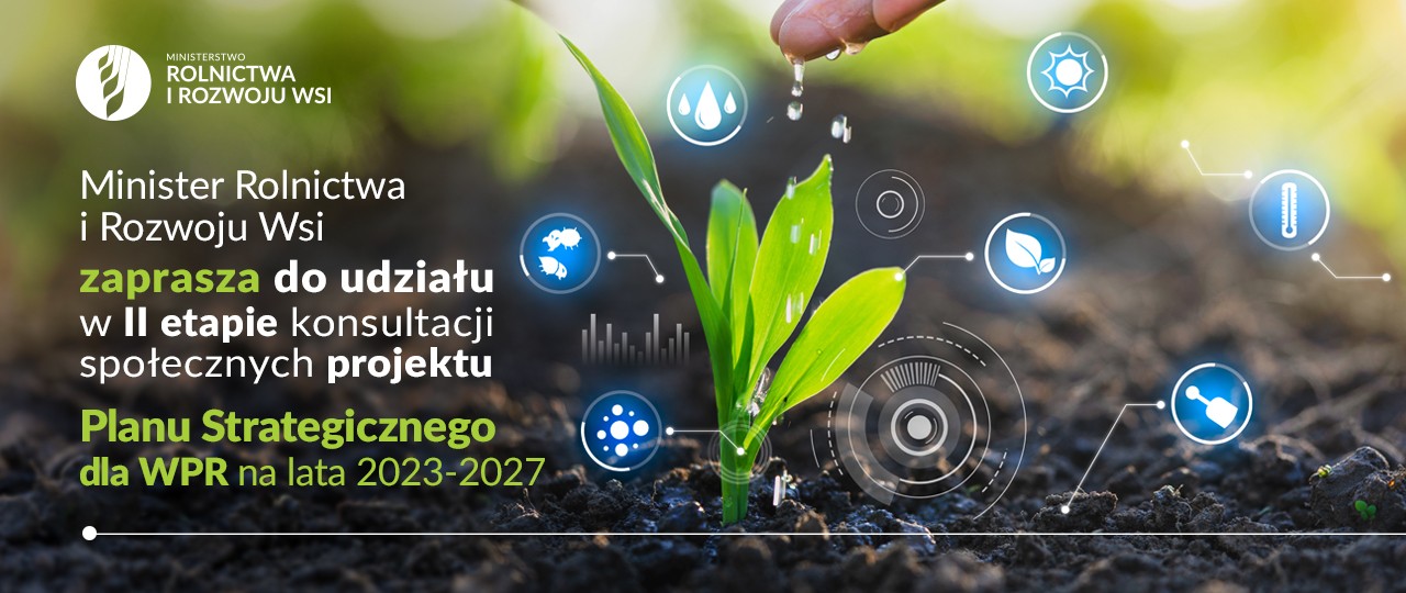 Grafika przedstawia roślinkę, kt&oacute;ra rośnie i tekst zapraszający do udziału w konsultacjach