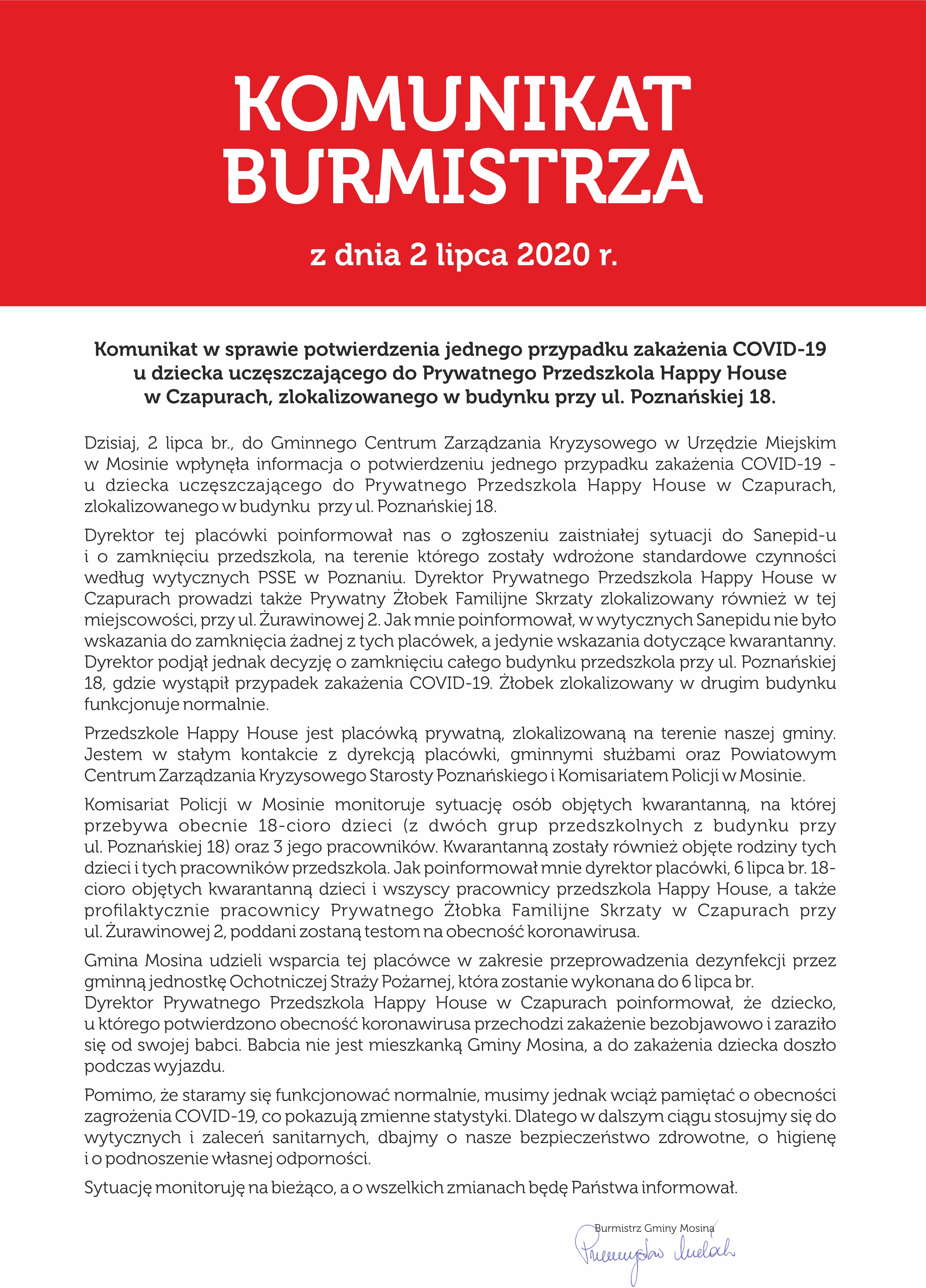 Komunikat Burmistrza