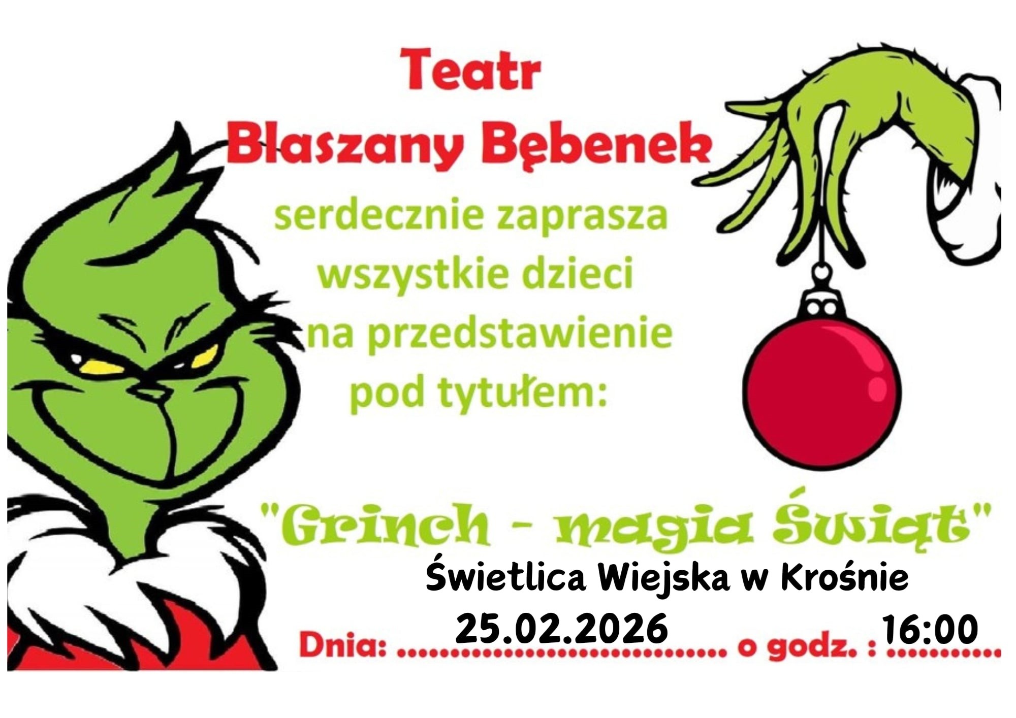 „Grinch – magia Świąt” - zaproszenie na spektakl 