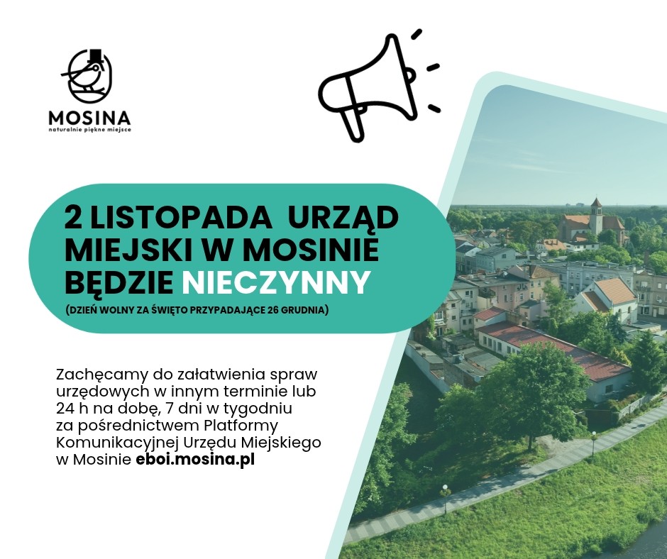 Informacja o nieczynności Urzędu Miejskiego w Mosinie 2 listopada 2026 r.