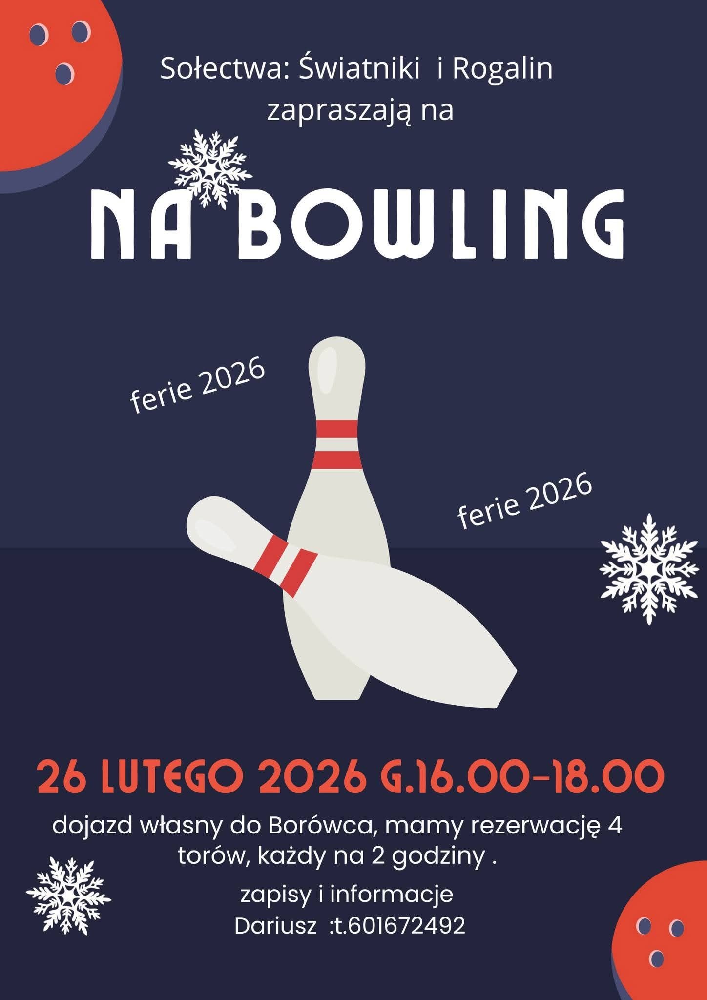 Sołectwo Świątniki i Rogalin zapraszają w ferie na bowling