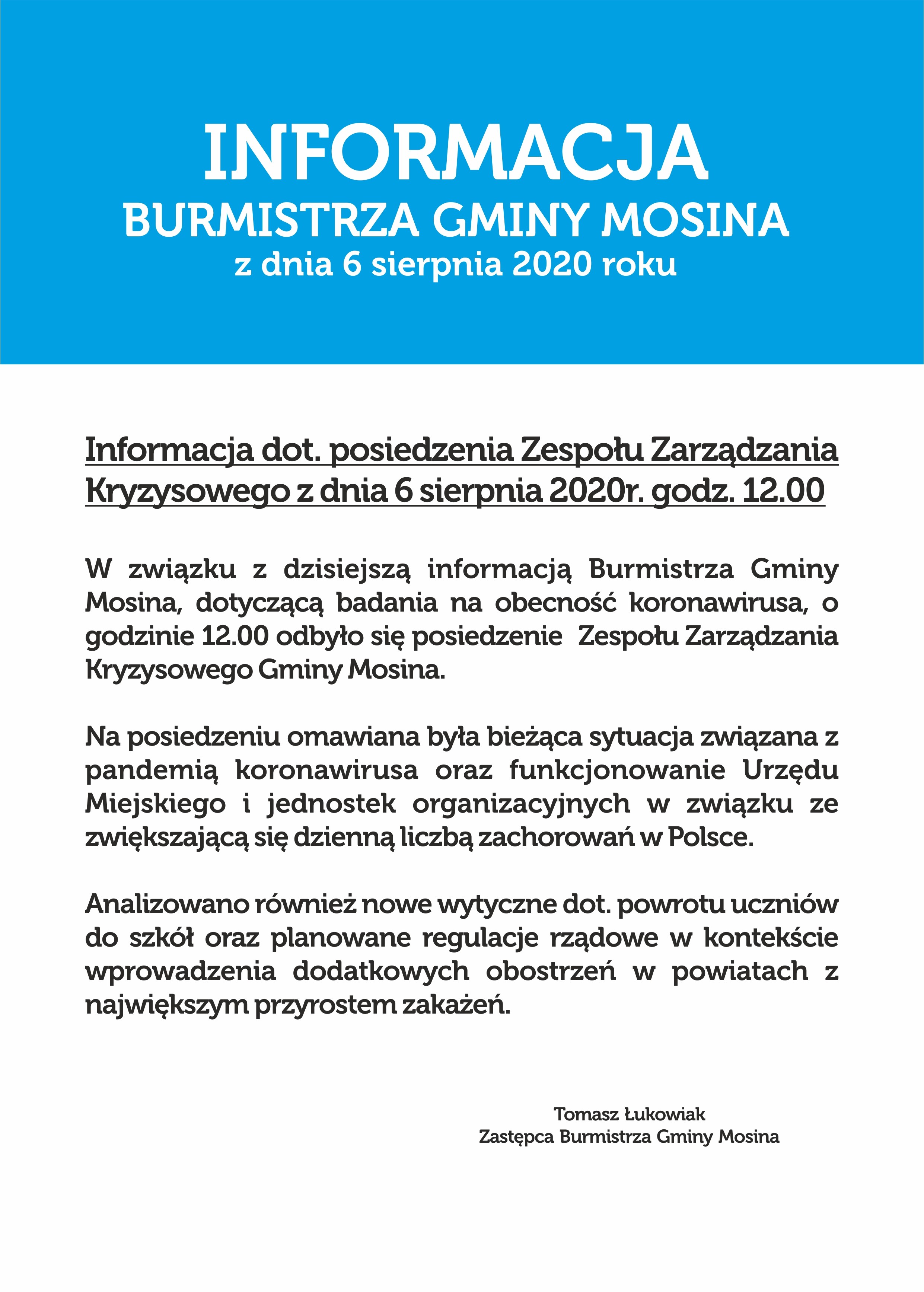 Informacja dot. posiedzenia Zespołu Zarządzania Kryzysowego