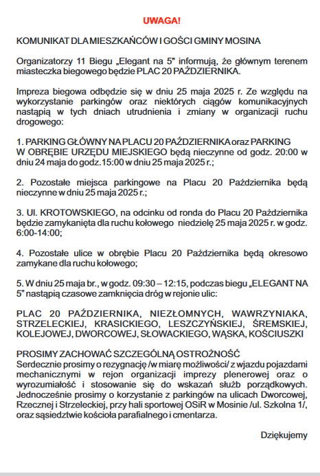 Utrudnienia w ruchu kołowym – 11 Bieg Elegant na 5