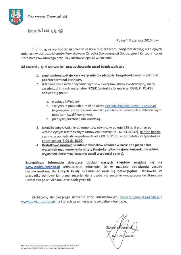 Zmiana w obsłudze klientów PODGiK