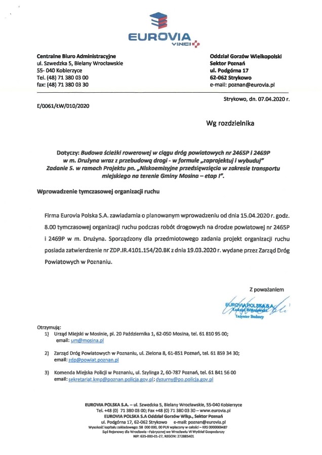 Zmiana organizacji ruchu w Drużynie