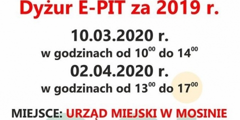 Dyżury PIT w Mosinie w 2020 roku