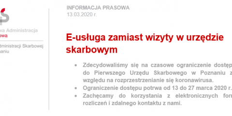 Czasowe ograniczenie dostępu do I Urzędu Skarbowego w Poznaniu 