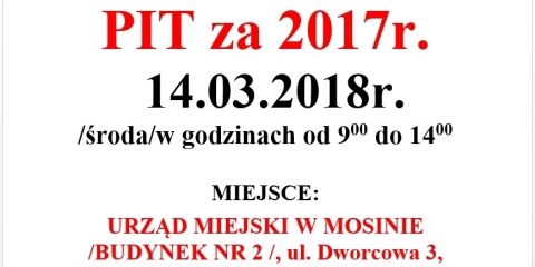 PIT za 2017r. - dyżur Pierwszego Urzędu Skarbowego w Mosinie