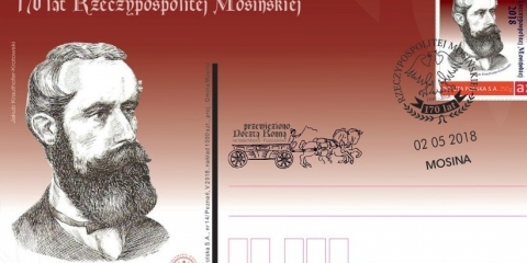 Kartka pocztowa, koperta i znaczek na rocznicę proklamacji w Mosinie