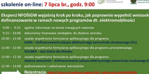 E-warsztaty dla wnioskodawców „KOLIBER”, „eVAN”, „Zielony samochód”