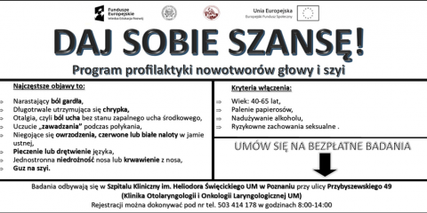 Program profilaktyki nowotworów głowy i szyi – „Daj sobie szansę”