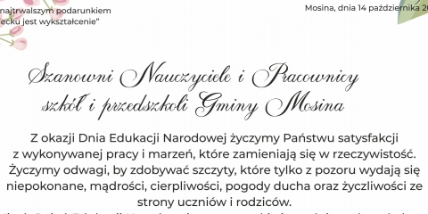 Życzenia dla Nauczycieli i Pracowników szkół i przedszkoli
