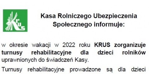 Turnusy rehabilitacyjne dla dzieci rolników 