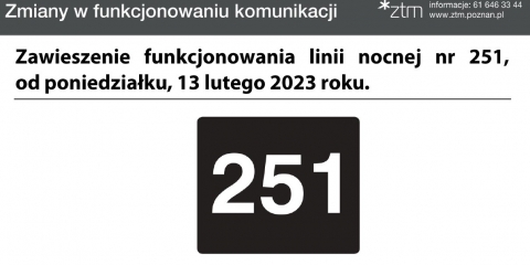 Linia nocna nr 251 – zawieszenie kursów od 13 lutego