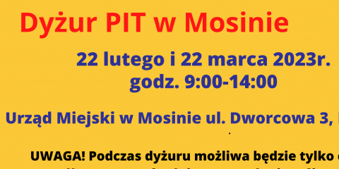 Dyżur PIT w Mosinie- zapraszamy 22 marca 2023r. 