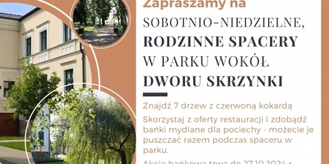 Sobotnio-niedzielne, rodzinne spacery w parku wokół Dworu Skrzynki