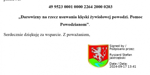 Numer konta bankowego do darwowizn dla powodzian