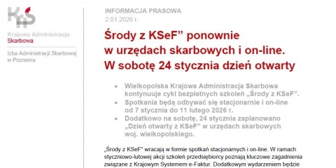 "Środy z KSeF” w urzędach skarbowych i on-line