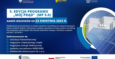 Program „Mój prąd” - spotkanie online dla wszystkich, którzy chcą uzyskać dofinansowanie 26 kwietnia 2023 r. o godz. 11:00.