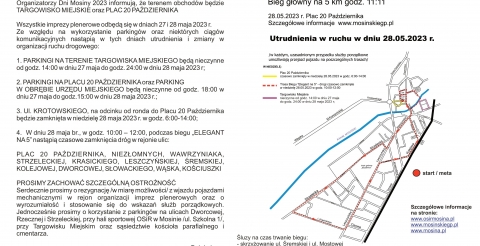Utrudnienia w ruchu podczas Dni Mosiny 27 - 28 maja.