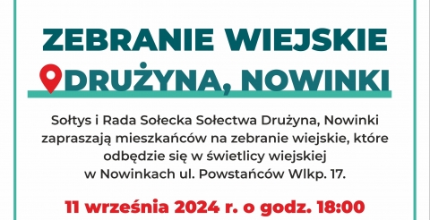 Zebranie wiejskie sołectwa Drużyna, Nowinki