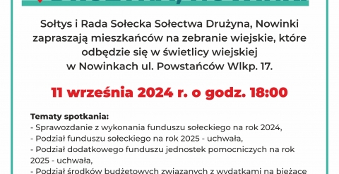 Zebranie wiejskie sołectwa Drużyna, Nowinki