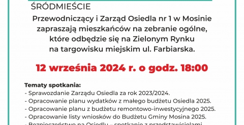 Zebranie mieszkańców Osiedla nr 1 „Śródmieście” w Mosinie